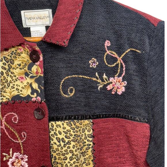 Napa Valley Vintage 90s Floral Animal Block Quilted Button Up Shacket Women M - Picture 4 of 8